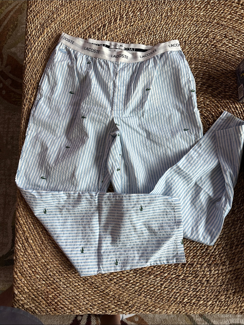 Lacoste size 6 Light Blue & White Striped pajama pants with Green Croc logos - Picture 3 of 7
